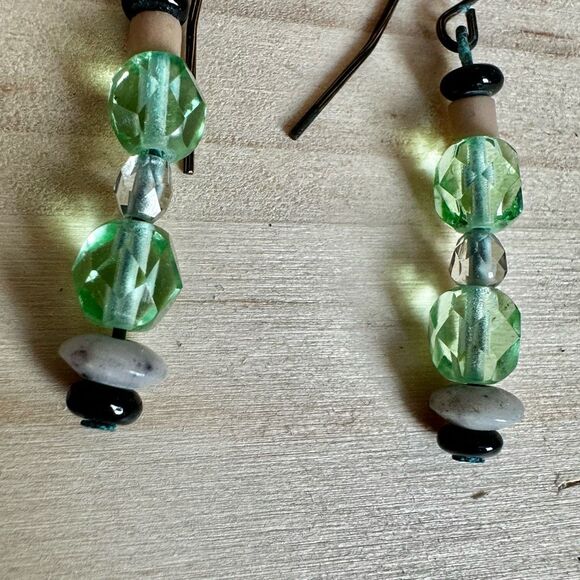Artisan Green Glass Bead Dangle Earrings – Boho Handmade Vibe - Picture 5 of 7